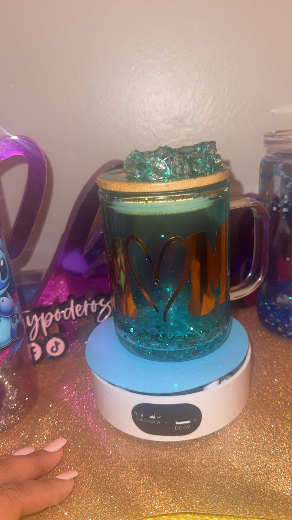 Teal Mom Waterfall Mug SnowGlobe